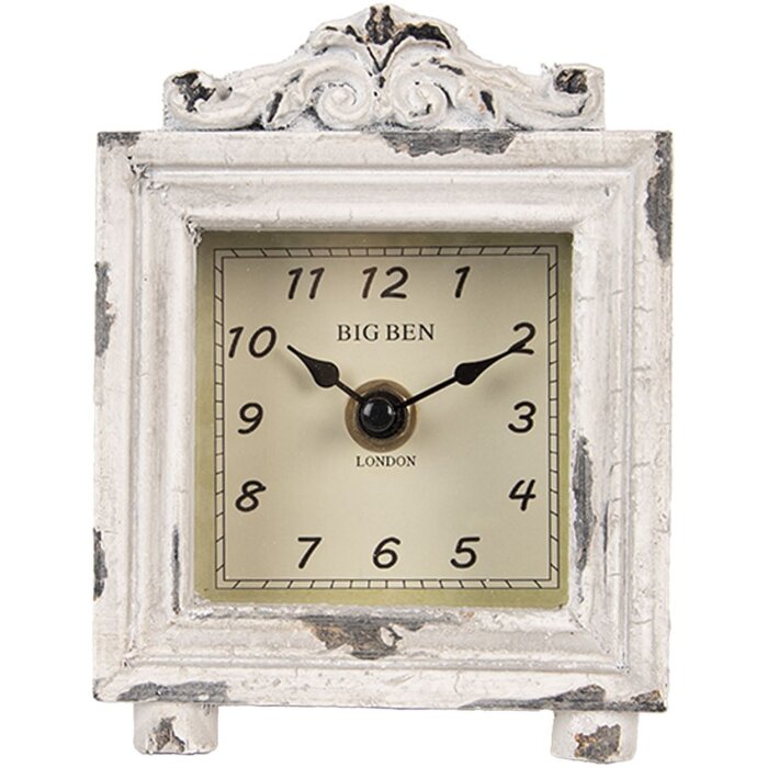 Clayre & Eef 6KL0832 Horloge de table Vintage Gris-Beige 10x6x14 cm 1xAA Verre Bois