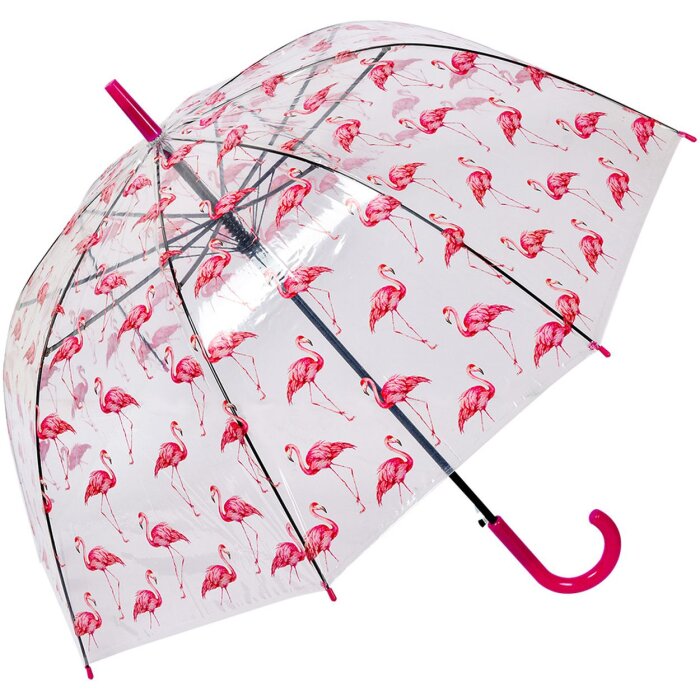Juleeze JZUM0092 Parapluie Transparent Design Flamingo 90cm robuste poignée rose