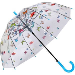 Juleeze JZUM0093 Parapluie Transparent Motif Papillon Ø 90x82 cm Bleu