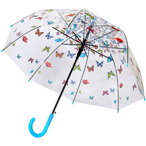 Juleeze JZUM0093 Parapluie Transparent Motif Papillon Ø 90x82 cm Bleu