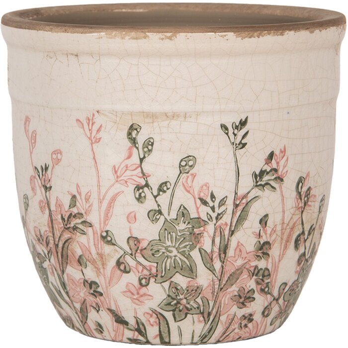 Clayre & Eef 6CE1974S Décoration Pot de fleurs beige rose vert Ø 13x11 cm