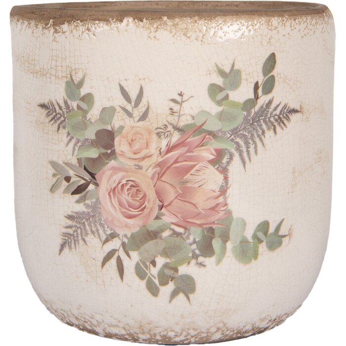 Clayre & Eef 6CE1981XL Pot de fleurs Beige Rose Ø 20x19 cm Céramique style campagnard
