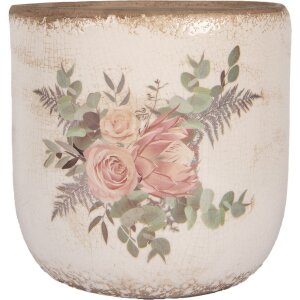 Clayre & Eef 6CE1981XL Pot de fleurs Beige Rose Ø 20x19 cm Céramique style campagnard
