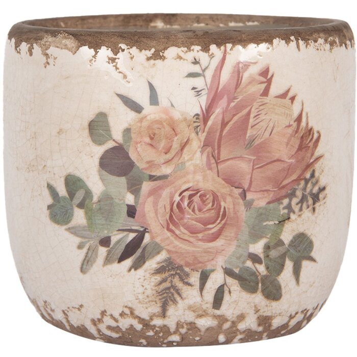 Clayre & Eef 6CE1981XS Pot de fleurs en céramique beige rose Ø 8x7 cm style rustique