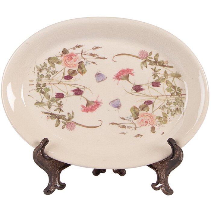 Clayre & Eef 6CE2030 Assiettes déco Beige Rose 25x18 cm Vintage Faïence