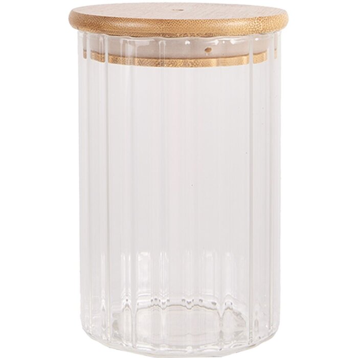 Clayre & Eef 6GL4719L Bocal à provisions avec couvercle Bambou Ø 8x18 cm Verre Bois