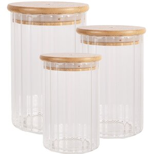 Clayre & Eef 6GL4719L Bocal à provisions avec couvercle Bambou Ø 8x18 cm Verre Bois