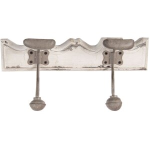 Clayre & Eef 6H2400 Portemanteau mural 2 crochets style antique blanc 23x6x10 cm