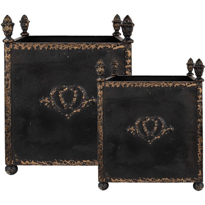 Clayre & Eef 5Y1293 Set de 2 pots de fleurs style baroque noir fer intérieur
