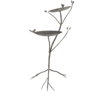 Clayre & Eef 6Y5656 Abreuvoir Oiseaux Métal Antique Vert-Marron 38x43x78cm