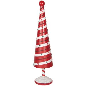 Clayre & Eef 6Y5735 Arbre de Noël en métal Rouge Blanc Diam. 13x49 cm Style rustique