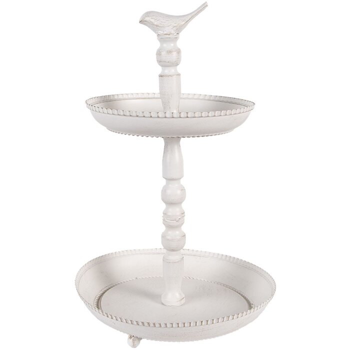 Clayre & Eef 6Y5738 Étagère en métal blanc Ø 27x41 cm look antique avec détail doiseau