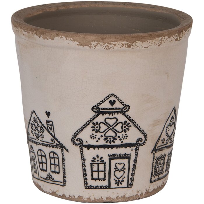 Clayre & Eef 6CE2123L Décoration Pot de fleurs Beige Noir Ø 17x16 cm