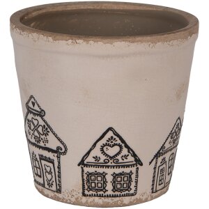 Clayre & Eef 6CE2123M Décoration Pot de fleurs Céramique Beige Noir Ø 15x14 cm