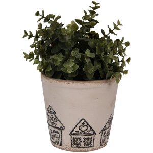 Clayre & Eef 6CE2123M Décoration Pot de fleurs Céramique Beige Noir Ø 15x14 cm