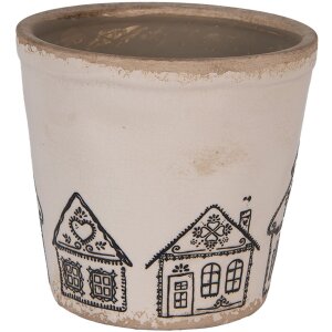 Clayre & Eef 6CE2123M Décoration Pot de fleurs Céramique Beige Noir Ø 15x14 cm