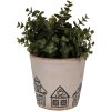 Clayre & Eef 6CE2123M Décoration Pot de fleurs Céramique Beige Noir Ø 15x14 cm
