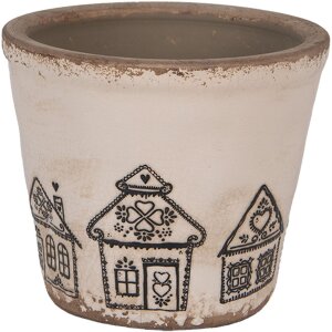 Clayre & Eef 6CE2123S Pot de fleurs en céramique style campagnard beige noir Ø 12x11 cm