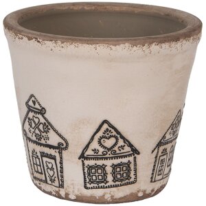 Clayre & Eef 6CE2123S Pot de fleurs en céramique style campagnard beige noir Ø 12x11 cm