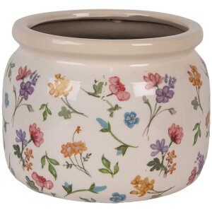 Clayre & Eef 6CECFL0001L Pot de fleurs en céramique Beige Floral Ø 20x15 cm style rustique