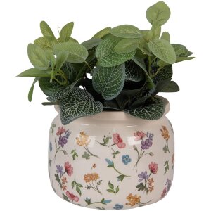 Clayre & Eef 6CECFL0001L Pot de fleurs en céramique Beige Floral Ø 20x15 cm style rustique