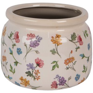 Clayre & Eef 6CECFL0001L Pot de fleurs en céramique Beige Floral Ø 20x15 cm style rustique