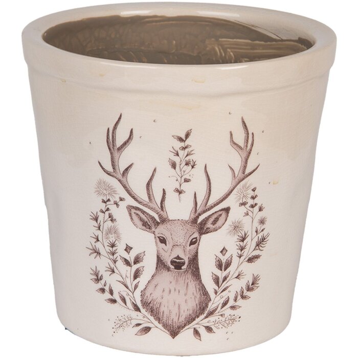 Clayre & Eef 6CEGTW0001L Décoration Pot de fleurs Beige Marron Ø 17x16 cm