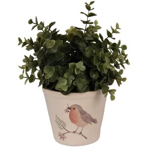 Clayre & Eef 6CEVGP0001S Pot de fleurs style campagnard motif oiseaux beige Ø12x11 cm