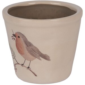 Clayre & Eef 6CEVGP0001S Pot de fleurs style campagnard motif oiseaux beige Ø12x11 cm