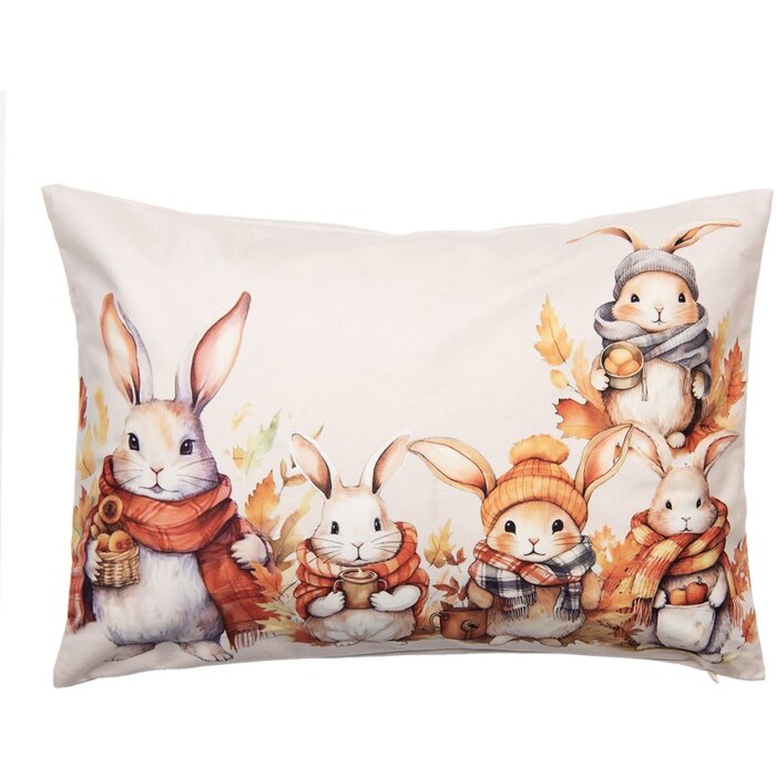 Clayre & Eef KT036.054 Housse de coussin 35x50 cm beige orange style campagnard lapin