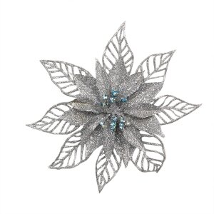 Clayre & Eef Déco Noël Fleur Lot de 2 Argent Ø15cm Plastique