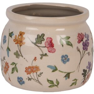 Clayre & Eef Pot de Fleurs Céramique Beige Floral Ø12x10 cm Style Campagne
