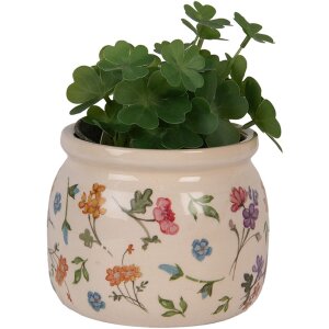 Clayre & Eef Pot de Fleurs Céramique Beige Floral Ø12x10 cm Style Campagne