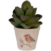 Clayre & Eef Pot à fleurs style champêtre Ø8x7cm Beige Brun Céramique Motif oiseau