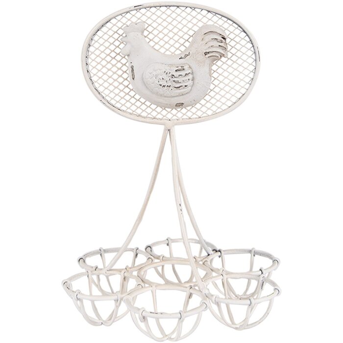 Clayre & Eef 6Y5774 Pot à œufs blanc en fer Ø15x22cm motif poule