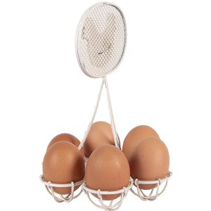 Clayre & Eef 6Y5774 Pot à œufs blanc en fer Ø15x22cm motif poule