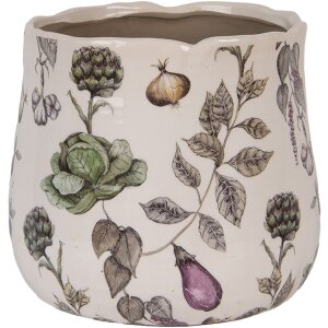 Clayre & Eef Pot de Fleurs Céramique Ø21x19cm Beige Légumes Style Campagne