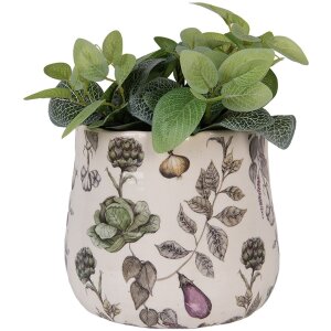 Clayre & Eef Pot de Fleurs Céramique Ø21x19cm Beige Légumes Style Campagne