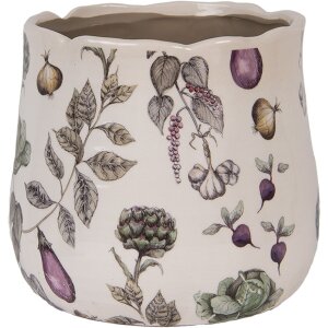 Clayre & Eef Pot de Fleurs Céramique Ø21x19cm Beige Légumes Style Campagne