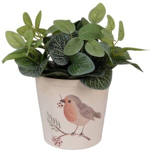 Clayre & Eef Pot à fleurs motif oiseau beige-brun Ø17x16cm style maison de campagne