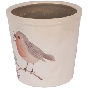Clayre & Eef Pot à fleurs motif oiseau beige-brun Ø17x16cm style maison de campagne