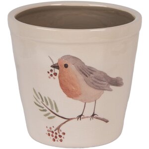 Clayre & Eef Pot de fleurs beige 15x14cm motif oiseau...