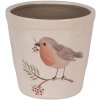 Clayre & Eef Pot de fleurs beige 15x14cm motif oiseau style champêtre céramique