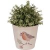 Clayre & Eef Pot de fleurs beige 15x14cm motif oiseau style champêtre céramique