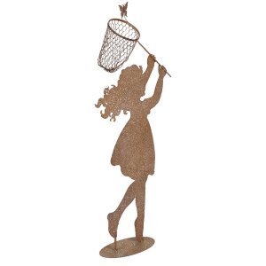 Clayre & Eef Figur enfant avec épuisette marron 39x13x87 cm