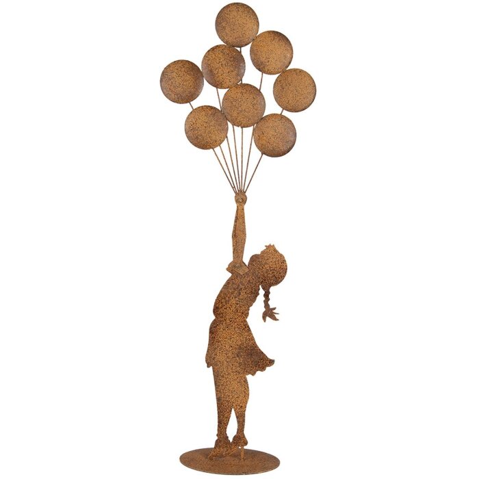 Clayre & Eef Figurine enfant avec ballons en métal effet rouille 80 cm