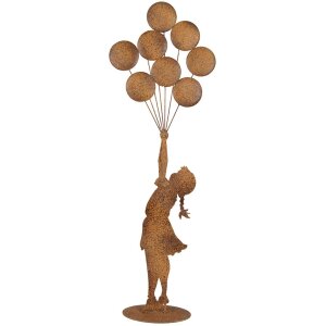 Clayre & Eef Figurine enfant avec ballons en métal effet rouille 80 cm