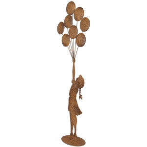 Clayre & Eef Figurine enfant avec ballons en métal effet rouille 80 cm