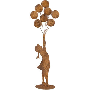 Clayre & Eef Figurine enfant avec ballons en métal effet rouille 80 cm