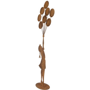 Clayre & Eef Figurine enfant avec ballons en métal effet rouille 80 cm
